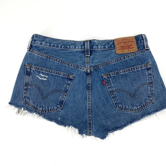 Levi's 501 Distressed High Rise DIY Cut Off Button Fly Denim 34 Jean Shorts - Picture 3 of 8
